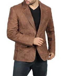 Add fancy vibes to your persona with this Men's Brown Blazer Jacket designed using durable leather material. Embellished with button-style closure, two flap pockets and a notch lapel. #Brown_Notch#Mens _Wide Notch#Glendale_Mensbrown Brown Leather Blazer, Brown Blazer, Men Suede, Brown Jacket, Mens Leather, Blazer Fashion