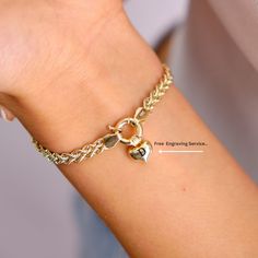 14K Gold Rope Chain Bracelet, 4.7mm Dainty Rope Bracelet, Personalized Heart Charm, Custom Engraved Heart Rope Bracelet, Initial Bracelet - Etsy Metal Heart Bracelet With Lobster Clasp For Anniversary, Tarnish Resistant Heart Bracelet For Anniversary, Anniversary Metal Heart Bracelet With Lobster Clasp, Tarnish Resistant Heart Chain Bracelet, Valentine's Day Chain Bracelet With Lobster Clasp, Tarnish-resistant Heart Bracelet For Anniversary, Heart-shaped Adjustable Chain Bracelet For Anniversary, Heart-shaped Anniversary Bracelet With Adjustable Chain, Heart-shaped Metal Chain Bracelet For Anniversary