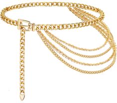 PRICES MAY VARY. Material: This chain belt is made of high quality alloy, bright color, strong, easy to carry. The bright gold color of the chain belt will make you look more shiny and get more attention. Chain Belts' Length: 110cm/43.3IN, fit waist 28"-36".(Detailed Size can refer to the detailed picture). We suggest that you could compare your waist's size and the waist chain's size before placing an order so that you can choose a most suitable waist chain. Design: This chain belt has a multi- Gold Chain Belt, Womens Closet, Chain Belts, Belt For Women, Rhinestone Chain, Jewelry Picture, Layered Design, Chain Design, Waist Chain