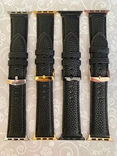 "Apple Watch Band-Black Genuine Leather Watchband-38MM-40MM-42MM-44MM-Series 1 2 3 4 5 6 Matching Adapter and Buckle Black Genuine Leather Apple Watch Band with matching Adapter and Buckle We can change out the adapter and buckle to match your Apple Watch Silver-Gold-Black-Rose Gold The Apple Watch Band is compatible for all Apple Watches 38MM 40MM 42MM 44MM Apple Watch Series 1 2 3 4 5 6 They come with Apple Watch adapters. No tools needed to connect the apple watch easily. Purchase includes 1 Black Leather Strap Apple Watch Band For Everyday Use, Black Watch Band For Everyday Use, Black Watch Bands With Wrist Strap For Everyday Use, Luxury Black Leather Strap Watch Bands, Luxury Black Watch Bands With Bracelet Strap, Adjustable Black Watch Band With Wrist Strap, Luxury Adjustable Watch Band With Stainless Steel Clasp, Luxury Black Watch Accessories With Stainless Steel Clasp, Adjustable Black Watch Band