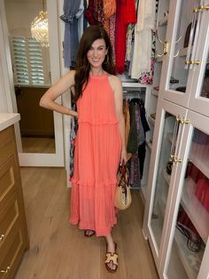 Get ready to dream of summer in our Summer Dream Maxi Dress! Made with lightweight, airy fabric, this gorgeous coral dress has that effortless feel and features a tiered body with ruffle trim. Add a slicked back ponytail or bun and pair with sandals or wedges for the perfect summer look. Carefree, chic, and easy - it's the perfect summer dress! This if fully lined. Strap length can be adjusted in the back. Dress measures 53" in length. Bust measures 22" from underarm seam to seam. Measurements t Back Ponytail, Slicked Back Ponytail, Casual Chic Spring, Deodorant Stains, Coral Dress, Summer Dream, Scarf Hat, Back Dress, Summer Look