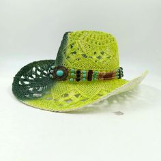 40775374176338 Handmade Casual Straw Hat For Rodeo, Casual Handmade Straw Hat For Rodeo, Adjustable Crochet Travel Hat, Green Flat Brim Fedora For Beach, Green Wide Brim Fedora For Summer, Green Wide Brim Summer Fedora, Green Summer Travel Hat, Green Fedora Sun Hat For The Beach, Green Fedora Hat For Summer