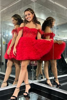 Red Beaded Tiered Short Dress with Feather Dress With Feathers, Purple Corset, Tulle Neckline, Winter Formal Dresses, Red Corset, Pink Corset, Red Homecoming Dresses, A Line Shorts, Lace Homecoming Dresses