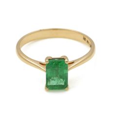 1.29 Ctw Emerald Ring in 14K YG Metal-1.90 Grams 14k Gold Emerald Cut Ring With Prong Setting, Timeless Emerald Cut Birthstone Ring In 14k Gold, 14k Gold Emerald Ring With Princess And Brilliant Cut, Classic Gold Emerald Wedding Ring, Classic Yellow Gold Emerald Wedding Jewelry, Solitaire Ring For May Birthstone In Fine Jewelry Style, Classic Solitaire Diamond Ring For May Birthstone, 14k Gold Emerald Cut Solitaire Birthstone Ring, Fine Jewelry Solitaire Ring For May Birthstone