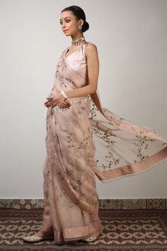 Shop for Rhua India Pink Organza Saree With Blouse for Women Online at Aza Fashions Pink Organza Saree, Zardozi Embroidery, Organza Blouse, Satin Blouses, Organza Saree, Pink Saree, Blouse Online, Pink Blouse, Cotton Silk