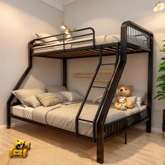 the bunk bed is made up to be used as a child's room