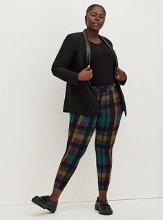 FIT Model is 5'9” wearing size 1. . 27” inseam. Full length. MATERIALS + CARE Cotton-blend knit fabric. 95% cotton, 5% spandex. Machine wash cold. Dry low. Imported. DETAILS Stretchy waistband. . Multi-block plaid pattern print. The best plus size women's full length signature waist premium legging printed leggings in multi block plaid made of premium. Torrid is your destination for the freshest spring and summer styles. Printed Leggings Outfit, Trendy Plus Size Fashion, Summer Styles, Tapered Pants, Bottom Clothes, Camo Print, Trendy Plus Size, Printed Leggings, Plaid Pattern