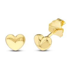 These timeless women's earrings feature sentimental heart-shaped studs fashioned in lustrous 14K yellow gold. The earrings secure in place with friction backs. Classic Gold Earrings For Valentine's Day, Classic Gold Open Heart Earrings, Classic Gold Pierced Heart Earrings, Yellow Gold Open Heart Earrings Tarnish Resistant, Classic Pierced Gold Heart Earrings, Yellow Gold Tarnish Resistant Open Heart Earrings, Tarnish Resistant Yellow Gold Open Heart Earrings, 14k Gold Tarnish-resistant Earrings For Valentine's Day, Tarnish-resistant 14k Gold Earrings For Valentine's Day