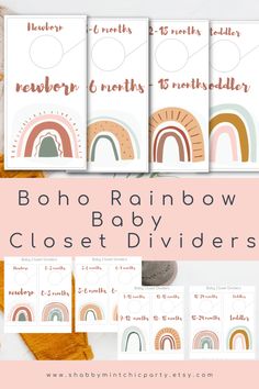 the rainbow baby closet dividers are shown with text that reads, boho rainbow baby closet dividers