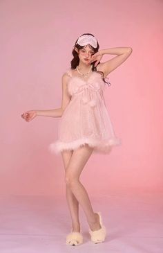 Pink Chemise and Robe Sleepwear Set Pink Halter Dress, Robe Sleepwear, Pink Slip Dress, Pink Pajamas, Organza Fabric, Sleepwear Sets, Flattering Dresses, Dress Robes, Character Outfits