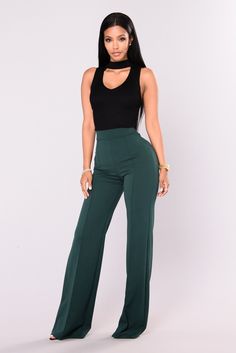 Available In Hunter Green Crepe Knit High Waist Dressy Pants Pintuck On Front Back Hidden Zipper 35 inseam. Based on a size Small 96% Polyester 4% Spandex Made in USA | Victoria High Waisted Dress Pants in Hunter size 3X by Fashion Nova Dress Pants Outfits, Green Dress Pants, Celana Fashion, High Waisted Dress, Easter Dresses For Toddlers, High Waisted Dress Pants, Dressy Pants, Dress Slacks, Womens Dress Pants