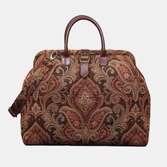 Damask D. Brown Mary Poppins Weekender carpet bag MCW Handmade Victorian Carpet, Overnight Travel Bag, Large Travel Bag, Work Tote Bag, Carpet Bag, Mens Travel Bag, Leather Travel Bag, Overnight Bags, Mary Poppins