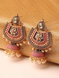 Pink Meenakari Kundan & Pearl Floral Ethnic Drop Jhumka Earrings VitansEthnics Social Media Marketing Pricing, Pink Jhumka, Aesthetic Earrings, Lehenga Designs Simple, Indian Bridal Jewelry Sets, Fashion Jewellery Online, Earrings Aesthetic, Gift For Love, Bridal Jewelry Collection