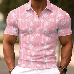 Season:Summer,Spring; Fabric:Polyester; Sleeve Length:Short Sleeves; Look After Me:Machine wash,Hand wash,Washable; Gender:Men's; Style:Casual,Designer,Fashion,Soft,Breathable; Tops Type:Polo Shirt,Golf Shirt; Occasion:Hawaiian,Weekend,Daily,Street,Outdoor; Age Group:Adults'; Fit Type:Regular Fit; Pattern:Graphic Prints,Coconut Tree; Design:Print,Button-Down; Neckline:Turndown; Brand:OUKU; Front page:FF; Listing Date:12/30/2022; Bust:; Length:; Shoulder Width:; Fit US Size:; Fit UK Size:; Fit EU Pink Hawaiian Short Sleeve T-shirt, Pink Short Sleeve T-shirt For Beach, Pink Hawaiian Cotton T-shirt, Spring Palm Tree Print Short Sleeve T-shirt, Pink Short Sleeve T-shirt With Flamingo Print, Tree Graphic, Pink Outfits, Golf Shirts, Pink Blue