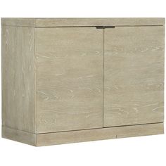 the sideboard is made from wood and has two doors, one with an open drawer