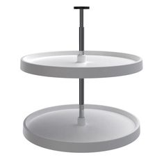 two tiered white cake stand with black handles