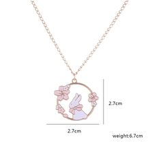 Sakura Bunny Cat Necklace - Pink Elevate your style with our adorable Sakura Bunny Cat Necklace. This cute cartoon garland pendant is the perfect addition to your jewelry collection. Crafted with attention to detail, it exudes charm and elegance. The pendant features a playful bunny cat adorned with delicate sakura blossoms, adding a touch of nature's beauty to your look. The soft pink hue complements various outfits, making it suitable for both casual and special occasions. SPECIFICATIONS Metal Cute Metal Necklaces For Gifts, Kawaii Metal Jewelry For Gifts, Cute Cat Design Jewelry, Cute Cat Design Round Jewelry, Cute Round Cat Design Jewelry, Cute Metal Necklace With Dainty Chain, Cute Metal Clavicle Chain Necklace, Cute Metal Pendant Necklaces, Cute Metal Pendant Necklace