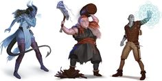 three different poses of characters from the video game avatars, one with horns and two without