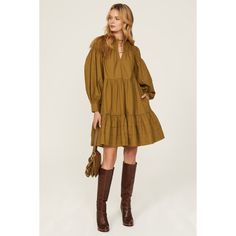 Brown cotton (100% Cotton). Shift. Long sleeves. V-neck. Pull on. 34.5" from shoulder to hemline. Imported. Chic V-neck Dress For Fall Daywear, Cotton Midi Dress For Fall Day Out, Cotton Midi Dress For Day Out In Fall, Cotton V-neck Mini Dress For Day Out, Fall Long Sleeve V-neck Dress For Day Out, Chic Cotton Mini Dress For Fall, Cotton Dress For Daywear In Fall, Spring Cotton V-neck Dress, Fall Cotton Midi Dress