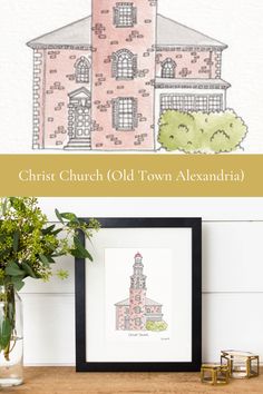 a drawing of a church with the words christ church old town alexandria