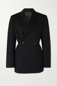 Black Double-breasted wool blazer | TOTEME | NET-A-PORTER Sharp Shoulders, Winter Night, Blazer Black, Double Breasted Suit, Shearling Jacket, Wool Blazer, Black Blazers, Clothes Collection, Work Clothes