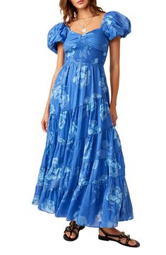 Free People Sundrenched Floral Tiered Maxi Sundress | Nordstrom Free People Short, Sundresses Women, Short Puff Sleeve, Maxi Sundress, Short Sleeve Maxi Dresses, Church Dresses, Tier Skirt, Sweetheart Neck, Maxi Dress With Sleeves