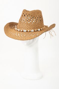 Fame Cowrie Shell Beaded String Straw Hat - Sydney So Sweet Handmade Western Sun Hat For Beach, Handmade Western Sun Hat For The Beach, Bohemian Sun Hat For Rodeo And Beach Season, Bohemian Sun Hat For Beach Season, Bohemian Brown Straw Hat, Bohemian Beige Hat For Vacation, Beige Bohemian Hat For Vacation, Adjustable Beaded Straw Hat, Brown Straw Hat For Beach Festivals