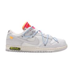 Find NIKE Off- X Dunk Low 'lot 38 Of 50 on Editorialist. This Off-White x Nike Dunk Low is taken from the ‘Dear Summer’ collection, a sprawling follow-up to Virgil Abloh’s first Nike Dunk collaboration from 2019. The low-top makes use of a white leather upper with soft grey suede overlays, along with Virgil Abloh’s calling-card flourishes, which include a plastic zip tie and printed Helvetica text. Contrasting pops of color arrive via the sneaker’s secondary lacing system, zip-tie, an exposed-foam tongue and a rectangular tab affixed to the Swoosh. Limited to fifty pairs, a ’38 of 50’ badge is affixed on the lateral midsole. Nike Sneakers With Laces For Streetwear, Nike Custom Sneakers With Vulcanized Sole For Streetwear, Nike Streetwear Custom Sneakers, Nike Custom Sneakers For Streetwear, Nike Custom Sneakers For Light Sports, Nike Custom Sneakers With Vulcanized Sole For Light Sports, Nike Athleisure Custom Sneakers For Streetwear, Off White Dunk, Off White X Nike