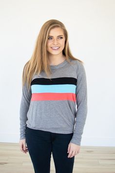 Kori Thumbhole Top – MOB Fashion Boutique Sporty Color Block Top For Fall, Sporty Fall Tops With Color Block, Trendy Tops With Thumbholes For Loungewear, Multicolor Athleisure Tops For Loungewear, Casual Stretch Long Sleeve Top With Thumbholes, Multicolor Workout Tops For Spring, Stretch Multicolor Athleisure Tops, Athleisure Stretch Multicolor Tops, Trendy Workout Tops With Thumbholes