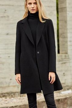 Slit Women Winter Black Vintage Women Wool Coat Jacket Ladies Winter Coat, Women Wool Coat, Áo Blu, Autumn Coat, Long Coat Jacket, Black Wool Coat, Cashmere Fabric, Wool Coat Women, Coats Women