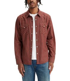 From Levi's®&#x2C; this shirt features:PlaidStandard fitPoint collarLong sleevesSnap-front closure2-snap flap pocketsWoven cottonMachine wash/tumble dryImported. Classic Levi's Shirt For Fall, Levi's Cotton Shirt For Fall, Fitted Long Sleeve Levi's Shirt, Levi's Relaxed Fit Shirt For Fall, Western Shirt, Heritage Brands, Dillard's, Western Shirts, Levis Men