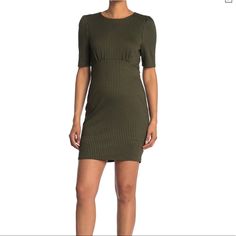 Nwt Purchased From Nordstrom Rack. Size Small True To Size, Olive Green Color, Short-Sleeves, Short (Hits Above The Knee), Fitted. Can Be Dressed Up Or Dressed Down. Casual Mini Dress In Sheath Style, Casual Shift Mini Dress, Casual Ribbed Bodycon Dress For Work, Chic Ribbed Short Sleeve Bodycon Dress, Casual Bodycon Dress For Work In Fall, Chic Short Sleeve Ribbed Bodycon Dress, Casual Sheath Mini Dress, Casual Ribbed Dress For Date Night, Chic Fitted Mini Dress With Crew Neck