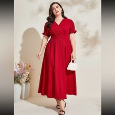 Plus Size Dress Designs, Red Dresses Plus Size, Red Dress Plus Size, Red Frock, Red Colour Dress, Attractive Dresses, Frock Fashion, Business Formal Dress, Formal Dresses Gowns