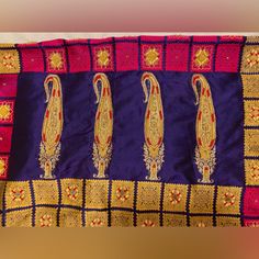 Brand New Never Worn Highest Quality Silk Sari With Amazing Detail And Embroidery. Netting Is Placed On The Underside Of The Embroidery To Protect It And Keep It From Scratching You. It Is Impossible To Find Saris Of This Quality Anymore! Send In An Offer Asap :) Traditional Purple Pre-draped Saree For Navratri, Traditional Purple Pre-draped Saree For Puja, Purple Dola Silk Pre-draped Saree, Purple Pre-draped Saree With Dupatta For Diwali, Traditional Purple Paithani Silk Pre-draped Saree, Traditional Wear With Zari Work In Purple For Festivals, Traditional Purple Pre-draped Saree, Embroidered Unstitched Purple Saree, Unstitched Embroidered Purple Saree