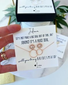 This wedding-themed gift set offers a choice of Rose Gold, Gold or Silver Cubic Zircon studs and an infinity necklace fashioned from stainless steel, which is lead-free, nickel-free and hypoallergenic. It is part of our Bridal Party Gift Set Collection, perfect for thanking your bridesmaids or asking them to be part of your special day. Would you like to personalize the cards? There is a box at the check out window for you to enter the personalization for the cards! You can also message me any r Rose Gold Jewelry Set For Valentine's Day Gift, Rose Gold Jewelry With Gift Box, Rose Gold Jewelry In Gift Box For Wedding, Rose Gold Jewelry With Gift Box For Wedding, Rose Gold Wedding Jewelry With Gift Box, Rose Gold Jewelry For Wedding With Gift Box, Rose Gold Jewelry For Wedding In Gift Box, Rose Gold Jewelry Sets For Gifts, Round Wedding Jewelry With Gift Box