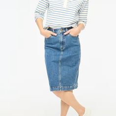 Cape Blue Wash Skirt, Denim Midi Skirt, New 99% Cotton/ 1% Elastane, With Pockets, Machine Wash, Length: 25 5/8, Sits Above Waist, Falls Below Knee. Classic High Waist Blue Denim Skirt, Cotton Denim Skirt In Medium Wash For Work, Workwear Cotton Denim Skirt In Medium Wash, Medium Wash Cotton Denim Skirt For Work, Workwear Denim Skirt In Medium Wash, Classic High Rise Blue Denim Skirt, Classic Blue Denim Skirt For Summer, Classic Blue Mid-rise Denim Skirt, Classic Blue Denim Summer Skirt