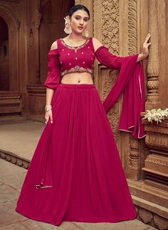 Hot Pink Handwork Wedding Lehenga Choli