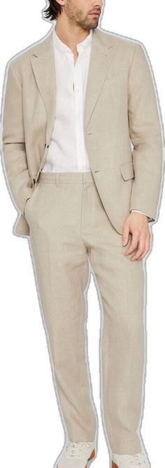 Semi-formal Summer Straight Pants, Fitted Beige Bottoms With Straight Hem, Beige Fitted Bottoms With Straight Hem, Beige Slim Fit Bottoms For Work, Fitted Summer Business Bottoms, Fitted Business Bottoms For Summer, Fitted Linen Bottoms For Semi-formal Occasions, Tailored Semi-formal Summer Bottoms, Beige Slim Fit Bottoms For Formal Occasions