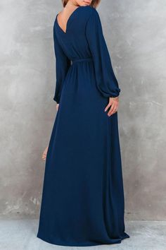 Elegant Solid Solid Color V Neck Dresses Formal Wrap Dress, V Neck Dresses, Loose Clothing, Tie Maxi Dress, Chiffon Fashion, Long Sleeve Dresses, Elegant Pattern, Split Maxi Dress, Split Dress