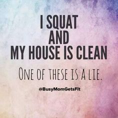 a quote that reads, i squat and my house is clean one of these is a lie