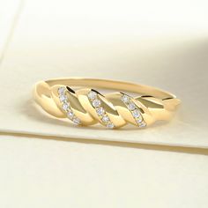 "Here is Croissant Dome Cluster Diamond Statement Ring for bride! This 18K 14K 10K Thick Twisted Rope Wedding Band will be perfect Promising Jewelry for bride or fiancee in her wedding or engagement ceremony. Chunky Bold Signet turns to elegance chunky bold ring for her! This signet gold ring will be great in her bridal shower as a twist rope ring! This Unique Croissant moissanite irregular ring can be either exciting twisted dome ring or pinkie finger ring for her. This Sturdy and stunning chun Gold Plated Diamond Ring For Formal Occasions, Gold Plated Wedding Jewelry With Pave Setting, Gold Plated White Gold Wedding Diamond Ring, Formal Gold Plated Diamond Ring With Diamond Cut, Yellow Gold Plated Diamond Ring With Accents, White Gold Plated Diamond Wedding Ring, Formal Gold-plated Diamond Ring With Diamond Cut, Formal Gold-plated Diamond Cut Diamond Ring, Wedding White Gold Plated Diamond Ring