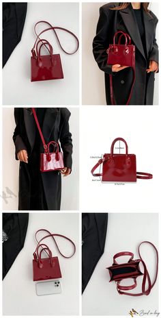 Bird in Bag – Set of 2 Womens Mini Fashionable Luminous Patent Leather Hand/Shoulder Bags with Change Purse – Versatile and Stylish – Bird in Bag Trendy Burgundy Rectangular Satchel, Fall Burgundy Rectangular Satchel, Rectangular Burgundy Satchel For Fall, Burgundy Rectangular Satchel For Fall, Trendy Burgundy Satchel For Daily Use, Trendy Formal Satchel, Formal Trendy Square Satchel, Chic Burgundy Square Bag, Trendy Burgundy Crossbody Satchel