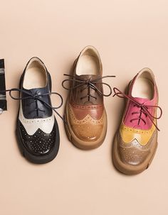 Genuine Leather Brogue Style Oxford Shoes Women — Obiono Women’s Oxford Shoes, Vintage Oxfords With Brogue Detailing And Flat Heel, Fall Wingtip Leather Shoes With Brogue Detailing, Vintage Leather Shoes With Brogue Detailing And Flat Heel, Retro Leather Oxfords With Flat Heel, Retro Leather Flat Heel Oxfords, Retro Brogue Lace-up Shoes With Round Toe, Retro Leather Lace-up Shoes For Fall, Retro Lace-up Shoes With Brogue Detailing