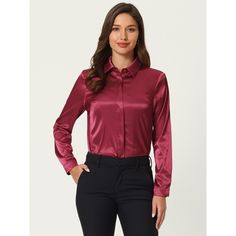 Keep your look professional and stylish in this satin shirt from Hobemty. This satin shirt can be a perfect addition to almost any outfit from formal to daily wear, great for work, meetings, office, work, casual, daily dressing, etc. Pair it with pencil skirts or suit pants for an elegant office look. Comfortable and versatile, this satin shirt can be perfect on its own or as a layer under a blazer. Elegant Satin Shirt With Button Closure, Sleek Collared Satin Shirt, Sleek Satin Collared Shirt, Solid Satin Tops For Work, Classic Satin Shirt For Workwear, Sleek Satin Shirt, Classic Solid Satin Blouse, Satin Collared Top For Work, Classic Satin Shirt For Business