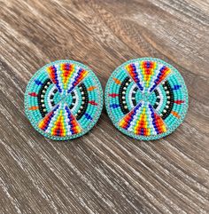 Embroidered Earrings, Beaded Stuff, Native American Style, Earrings Colorful, Beadwork Patterns, Earrings Turquoise, Native American Beading, Earrings Beaded, Native American Fashion