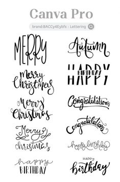 the happy christmas lettering bundle is shown in black and white