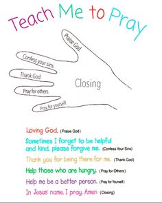 a hand that has the words teach me to pray in different colors and font on it