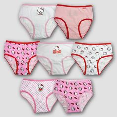 Bring comfort and cuteness to your little one's everyday wardrobe with the Toddler Girls' Hello Kitty 7pk Bikini Underwear. This pack of 7 underwear features Hello Kitty designs to make dressing up fun and exciting for your toddler. With a timeless classic rise, the toddler girls' Hello Kitty 7pk bikini underwear provides a comfortable fit that stays in place during all sorts of activities. Hello Kitty Shoes, Kitty Clothes, Hello Kitty Accessories, Hello Kitty Clothes, Giving Up On Life, Girly Bags, Sweet Style, Everyday Wardrobe, Cute Simple Outfits