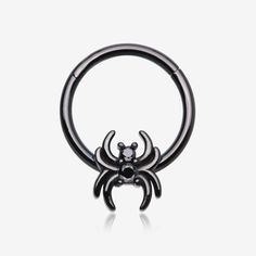 Blackline Spider Goth Sparkle Seamless Clicker Hoop Ring Black Metal Rings For Halloween, Edgy Black Hypoallergenic Jewelry, Black Internally Threaded Piercings, Black Stainless Steel Rings For Halloween, Punk Black Rings For Halloween, Punk Black Ring For Halloween, Black Gothic Body Jewelry Nickel Free, Black Internally Threaded Round Piercings, Black Punk Rings For Halloween