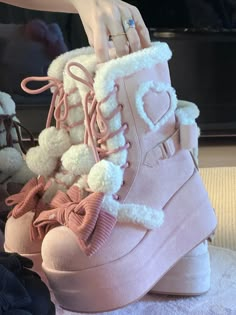 ♡ Winter Romance ♡ - Snow Boots – Heart of Doll Cute Pink Boots, Cute Boots Aesthetic, Pink Boots Aesthetic, Coquette Boots, Birthday Boots, Cute Snow Boots, Pink Winter Boots, White Snow Boots, Decorative Shoes